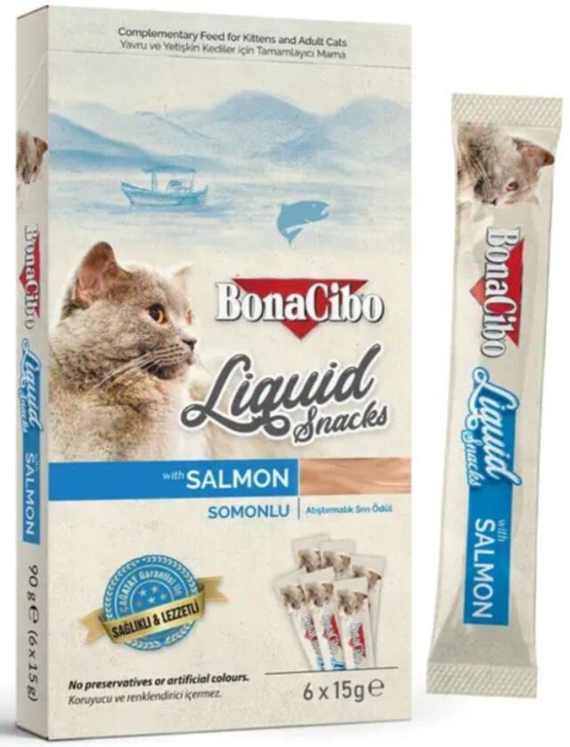 BonaCibo Snacks liquide pour chats au saumon 15 g