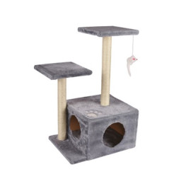 Arbre à chat Ranak gris avec niche, plateformes et griffoirs
