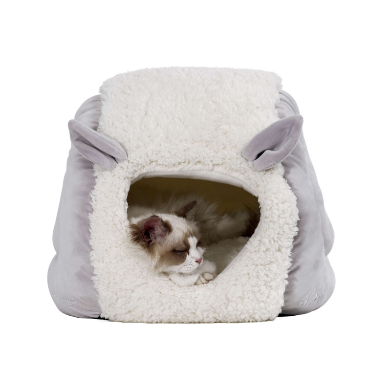 Tipi Dolly pour chat 47×35×30 cm en tissu doux gris et rose