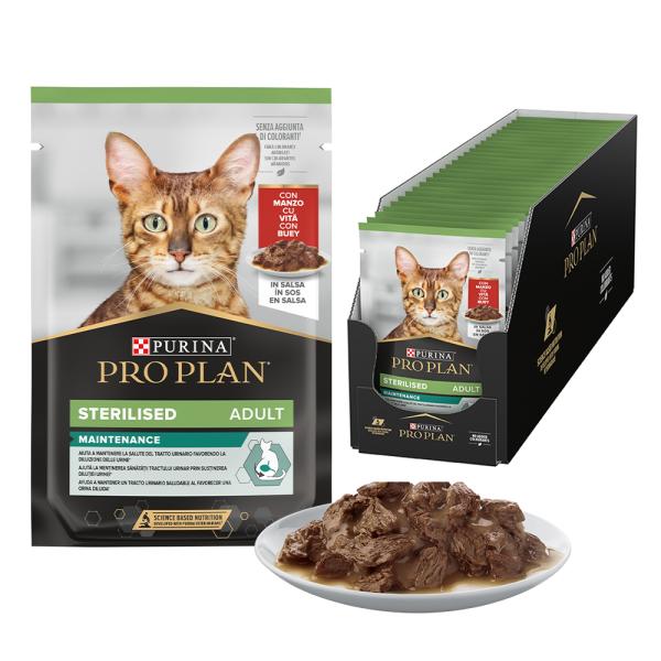 PURINA PRO PLAN STERILISED CAT POUCH BEEF 85G PURINA PRO PLAN Chat Stérilisé – Pochon au Bœuf